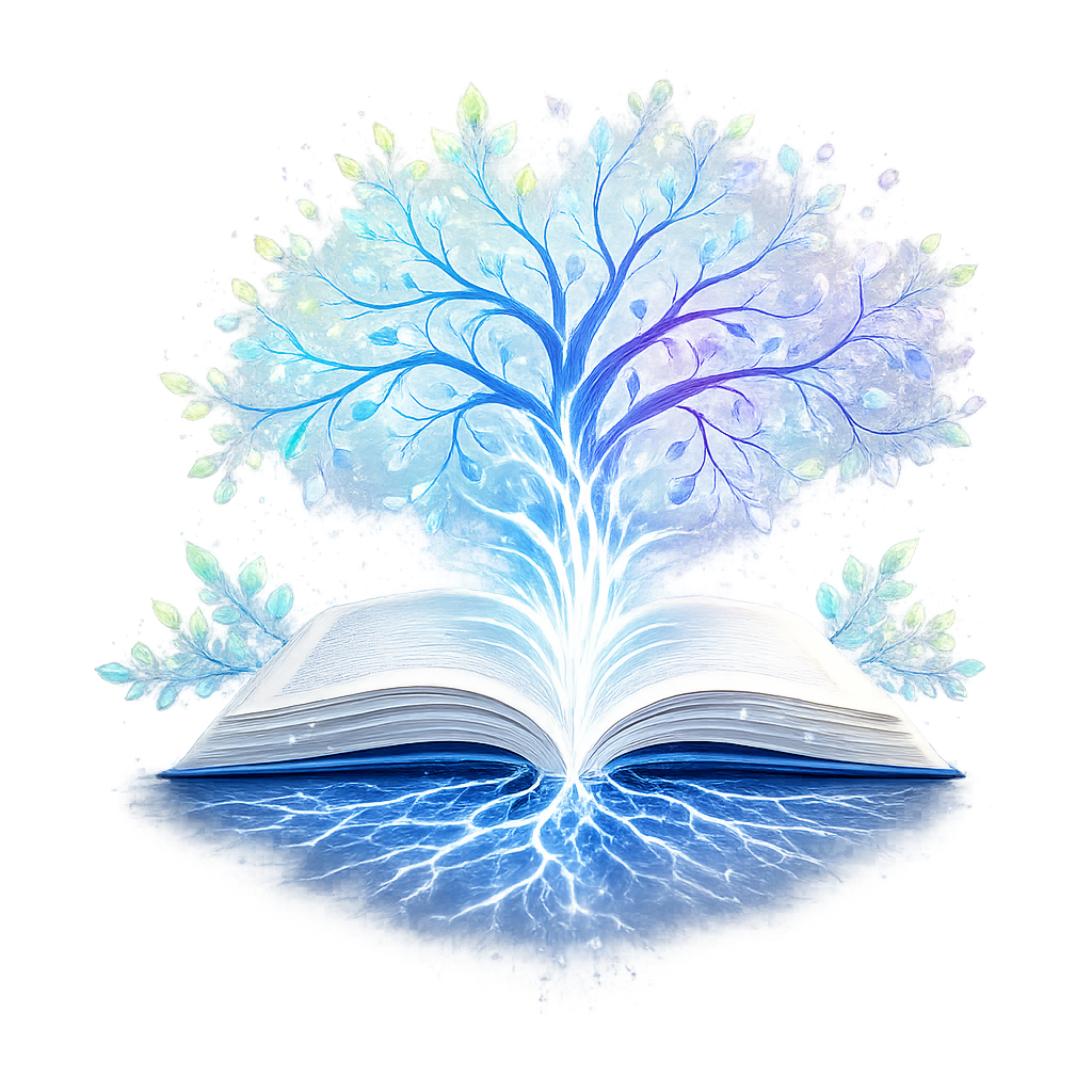 Open book with a growing tree, representing public knowledge that remains visible over time.