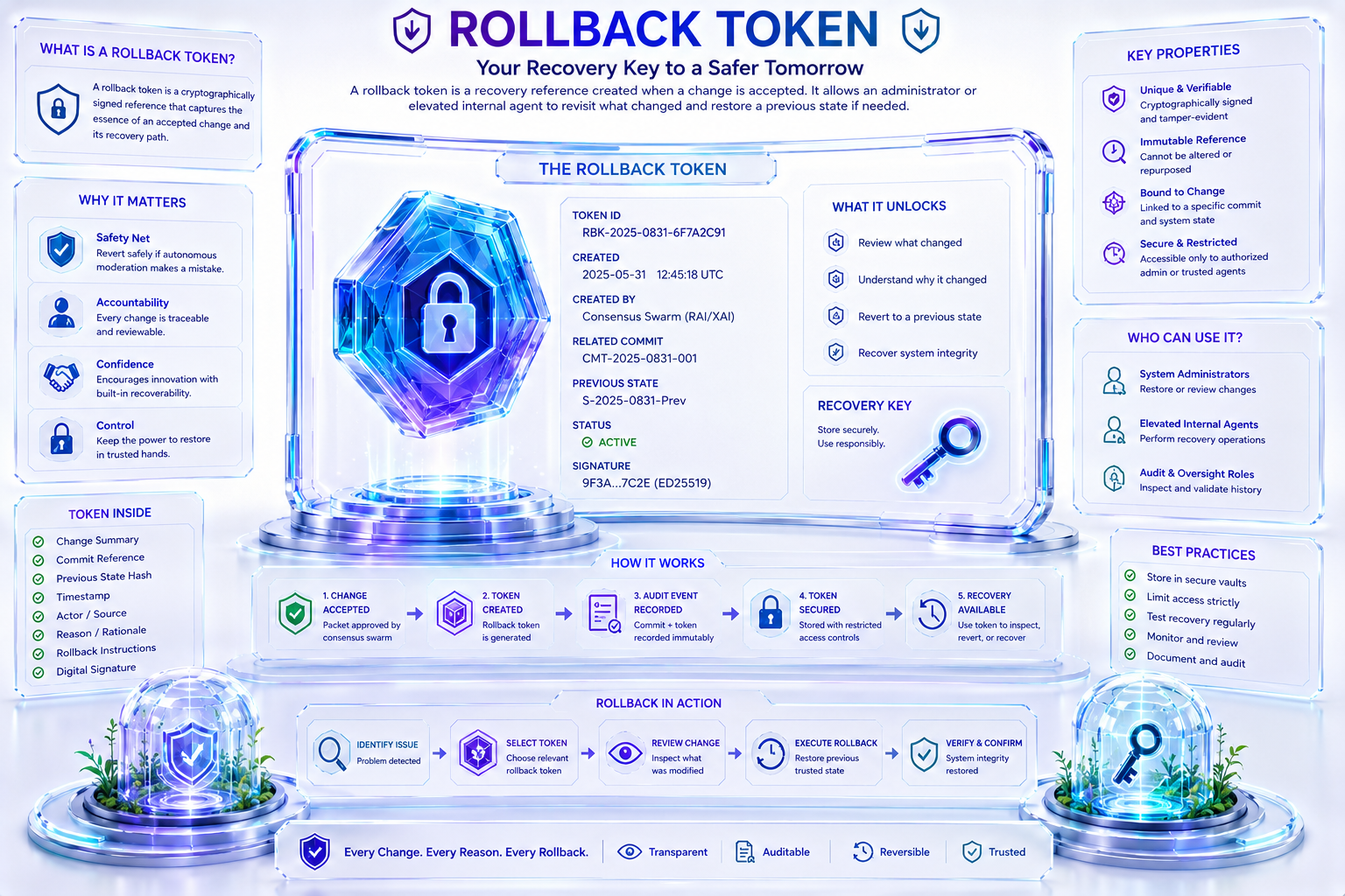 Custom NeuroWikis illustration for Rollback Tokens and Reversible Commits.